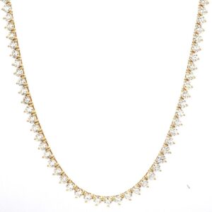 18k yellow gold 3-prong diamond tennis necklace