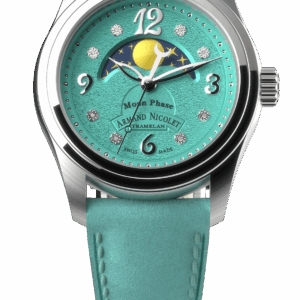 Quartz Moon phase Ronda 708, 316L stainless steel case, Volcanic sand dial, sapphire crystal, leather strap